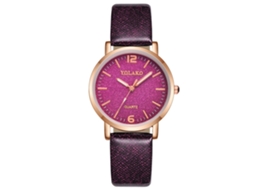 Relógio de Pulso Feminino Casual Fashion Simples com Pulseira Pu Quartzo Roxo