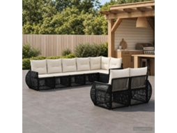 Vidaxl Conjunto De Sofá De Jardim 8 Unid. Preto E Branco Creme Vime Pe