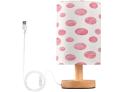 Abajur De Cabeceira Com Estampa Bolinhas, Portas De Carregaje USB C, Luminária De Mesa Cabeceira, Luminária De
