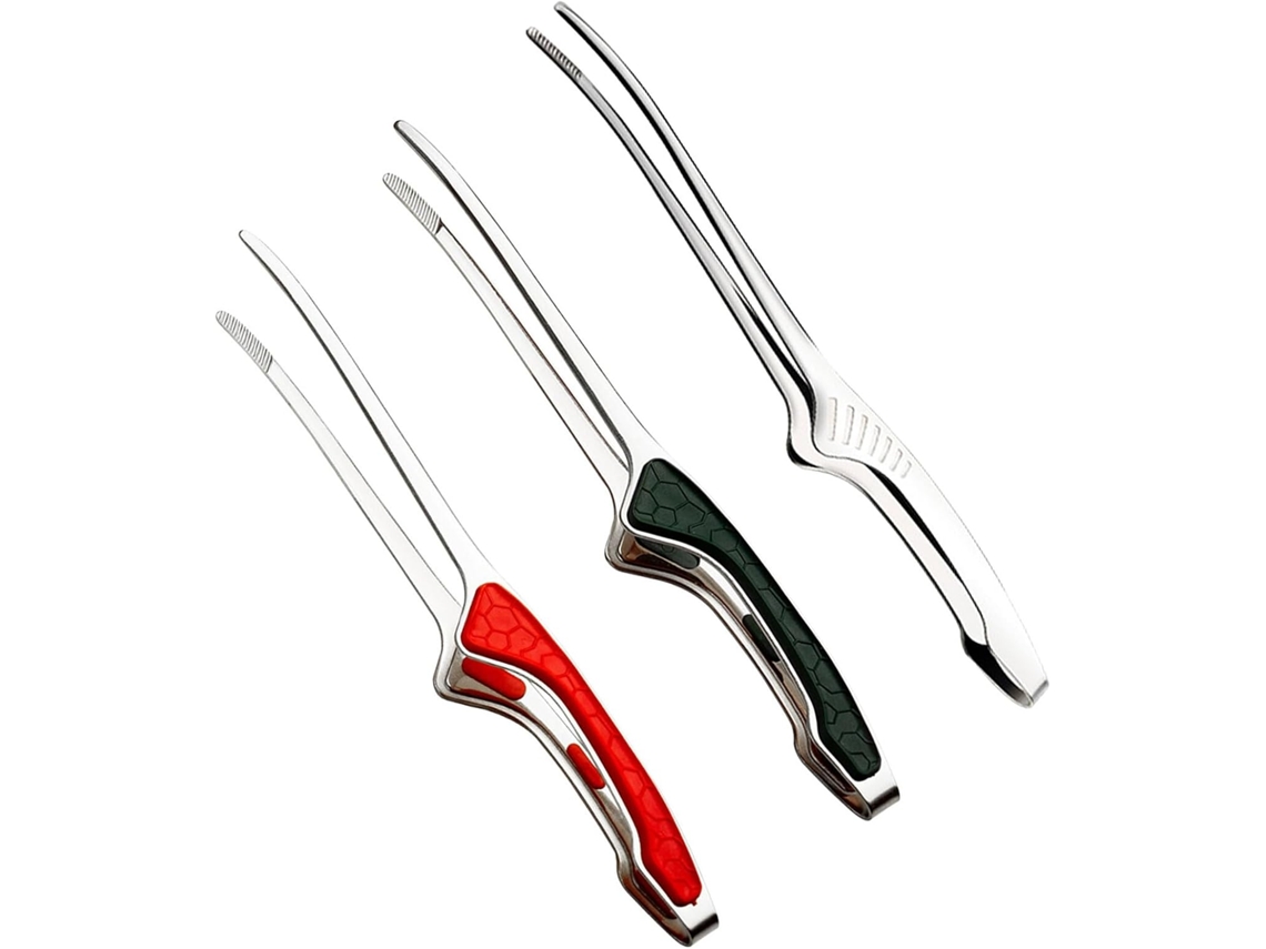 Pinças Para Grelhar Housoutil, 3 Peças, Em Aço Inoxidável Com Cabos Antiderrapantes, Nas Cores Verde, Preto E Vermelho
