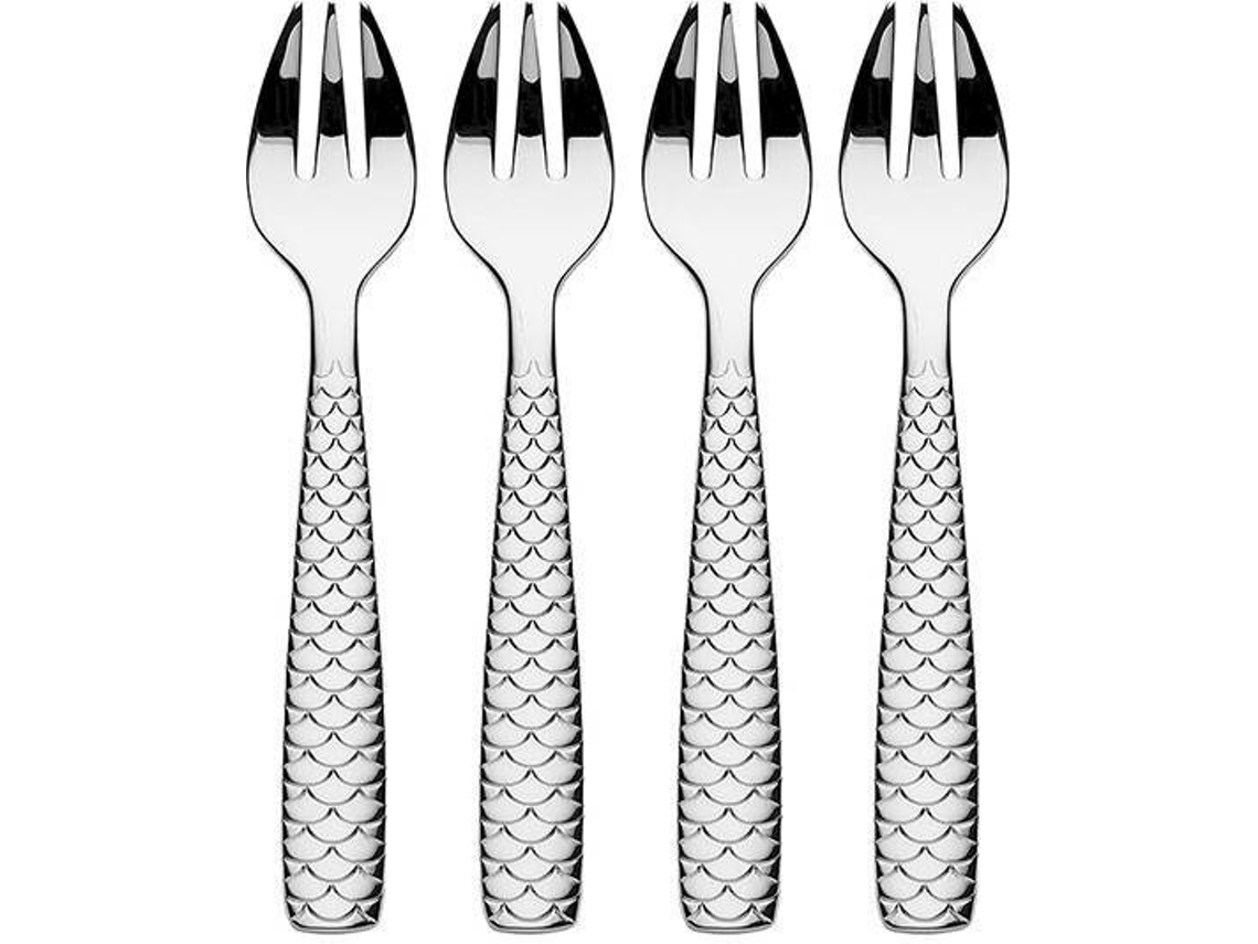 Conjunto 4 Garfos para Ostras ALESSI Colombina fish Prata (Cinzento - Aço Inox - NA)