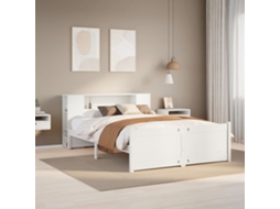 Vidaxl Cama Com Estante Sem Colchão 150x200 Cm Pinho Maciço Branco