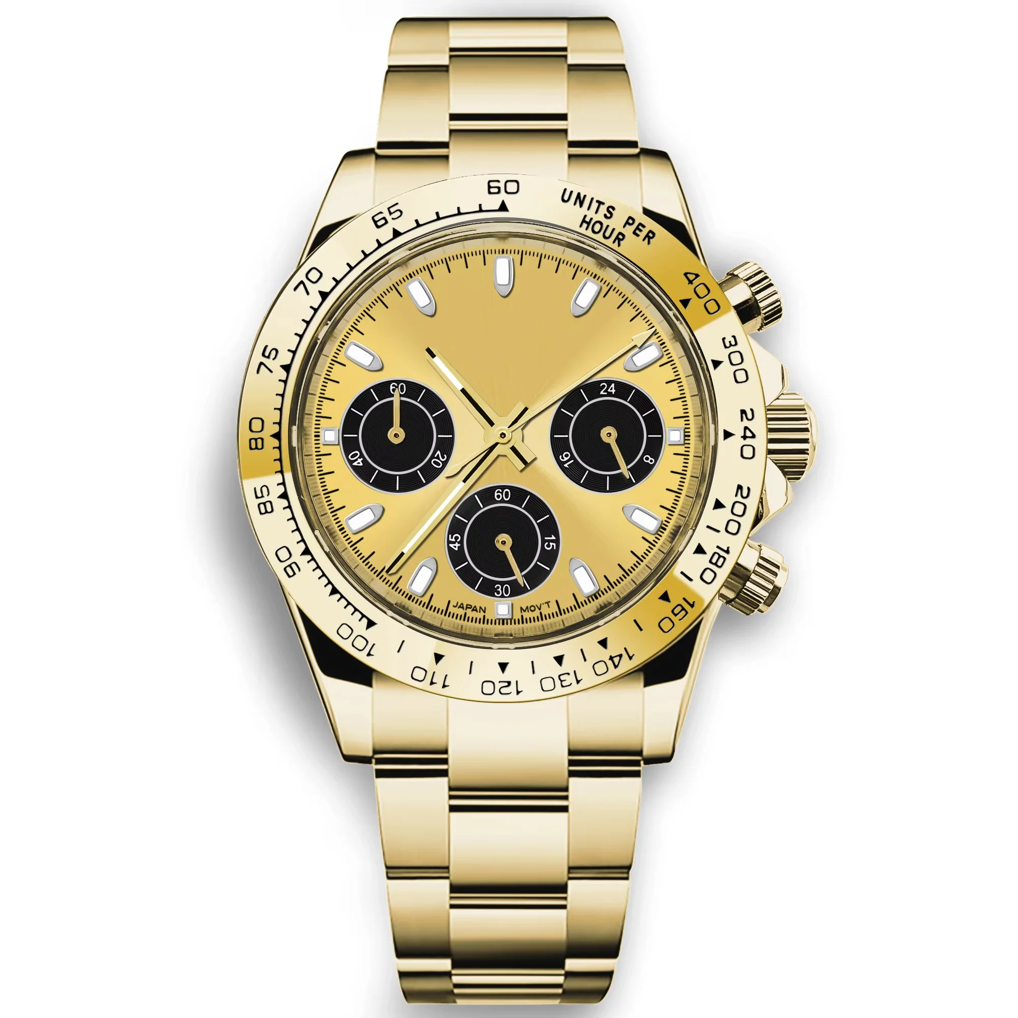 Relógio Masculino De Quartzo De 39 Mm (dourado), Cristal De Safira E Pulseira De Aço Inoxidável, Modelo Esportivo.