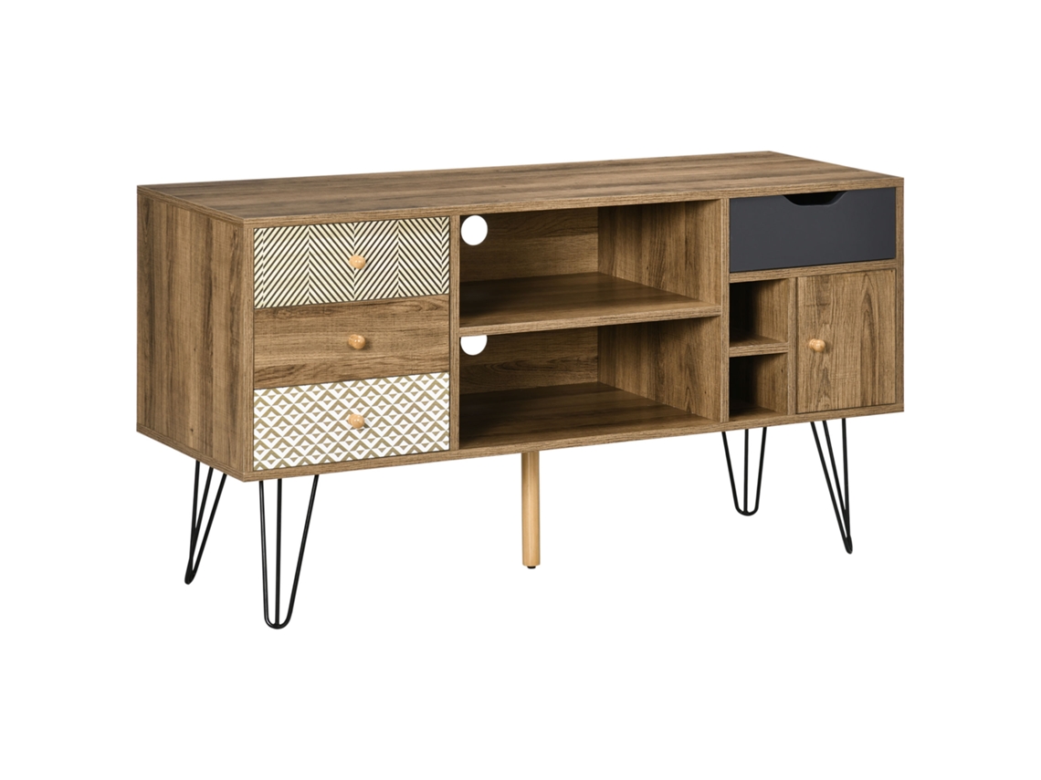 Móvel Tv com 4 Gavetas, Prateleira e Pés de Metal, para Tvs Até 50", 120x39x64 Cm Marrom LAMAISON