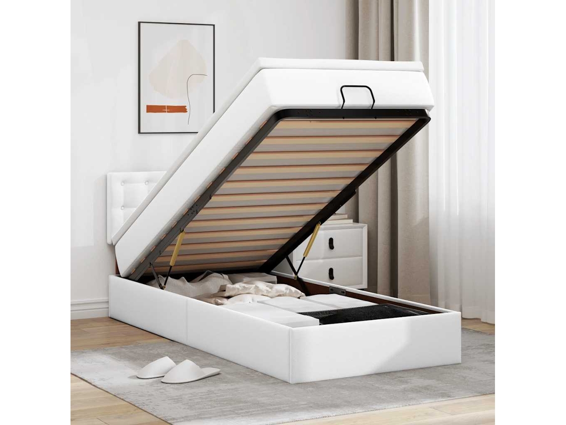 Vidaxl Estrutura de Cama Otomana com Colchão 80x200 Cm Branco Puro