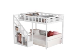 Beliche Infantil MEXUS em Madeira com Estrado de Ripas, Prateleira e Escada (90x200 cm)