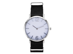 Relógio masculino de quartzo com pulseira de nylon, bege casual e elegante.