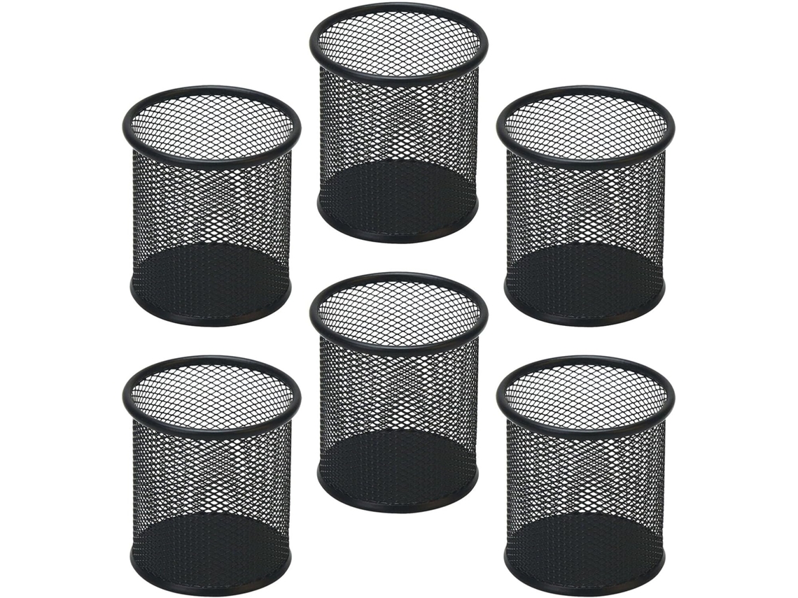 Organizador de Mesa Multifuncional Stobaza com 6 Peças, Porta lápis Redondo Metal Preto Tela, para Canetas, Pi