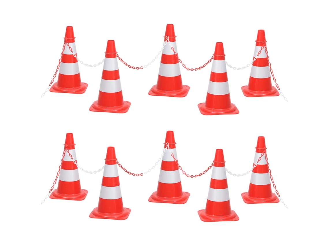 Vidaxl Conjunto De Cones Com Corrente De 10 M Vermelho E Branco