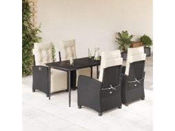Conjunto 5 Peças Jantar P/ Jardim C/ Almofadões Vime Pe Preto Dkd Home Decor