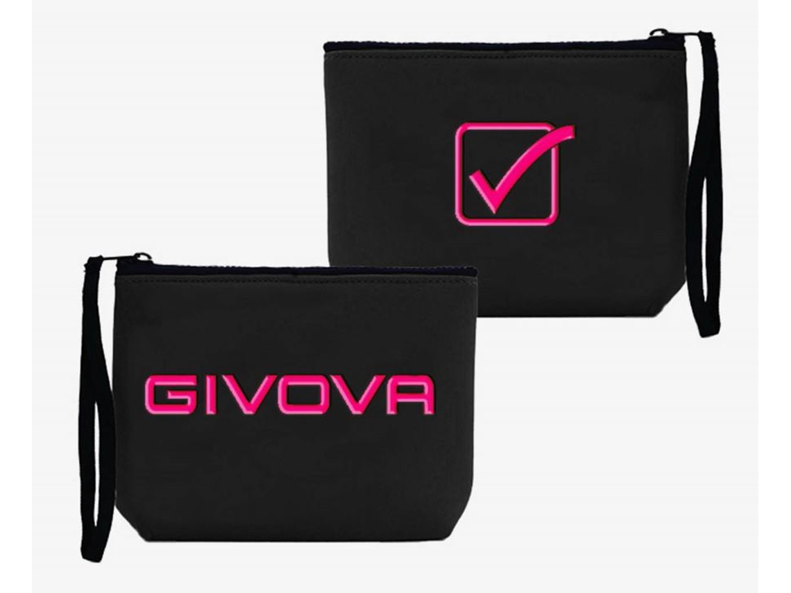 Pochette Em Neoprene Preto E Fúcsia, Bolsa De Mão Compacta Com Zíper E Logotipo De Silicone Givova