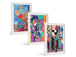 Conjunto De Pinturas Círculos Abstratos Coloridos, Geometria Moldura Branca Pinturas De Quarto Espelharte (3 Piezas De 40x60 Cm)