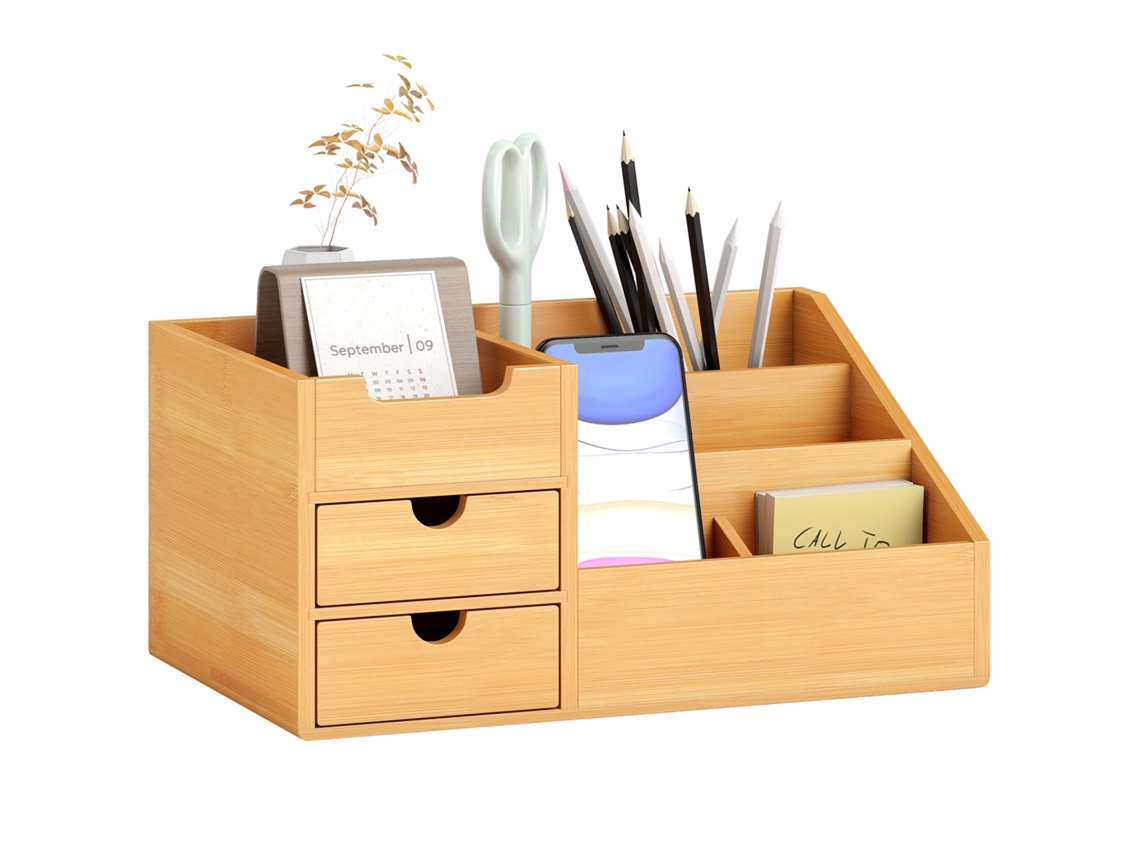 Organizador de secretária de bambu multifuncional 33x20.5x15.5cm madeira