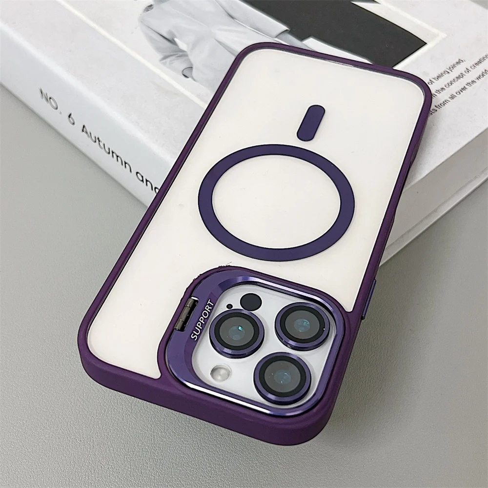Capa Magnética À Prova De Choque Para Iphone 15 (roxo Escuro), Compatível Com Magsafe, Com Protetor De Lente De Vidro.