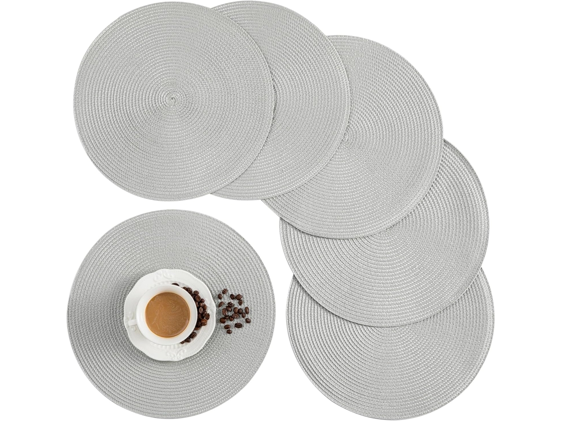 Conjunto 6 Pcs Sousplats Redondos Isolamento Térmico Trançado Antideslizante Cinza 38 Cm Dureforward