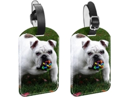 Conjunto De 2 Etiquetas Identificação Bagagem Com Um Bulldog Inglês Branco