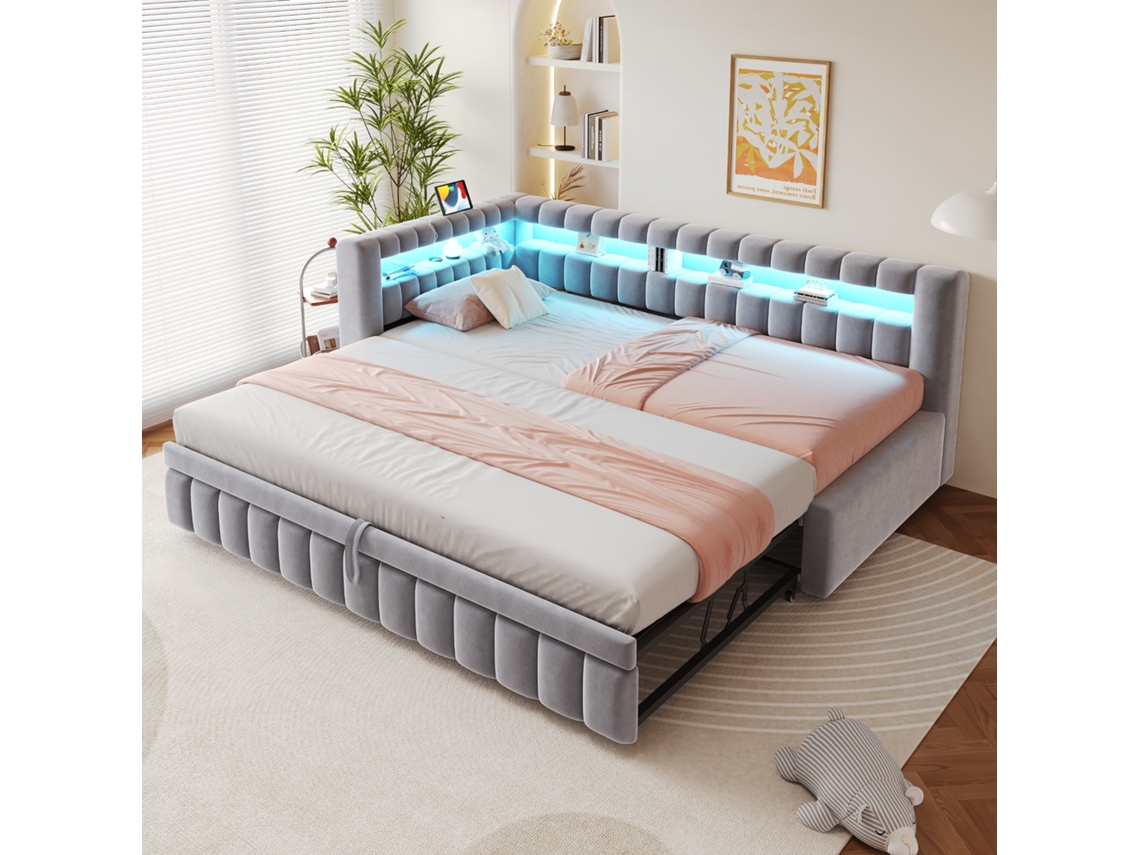 Cama Estofada Em Cinzento De Upholstered Para Colchão 102 X 79 Cm