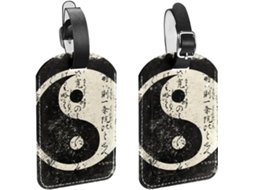 Conjunto De 2 Etiquetas Bagagem Yin Yang Em Couro Sintético Proteger A Privacidade