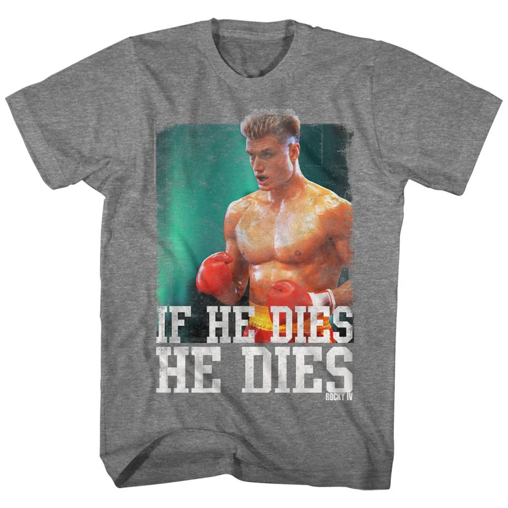 Unisex Adult T-shirt Rockinstone Rocky Movie Dies Distressed Heather Graphite Sizexxl