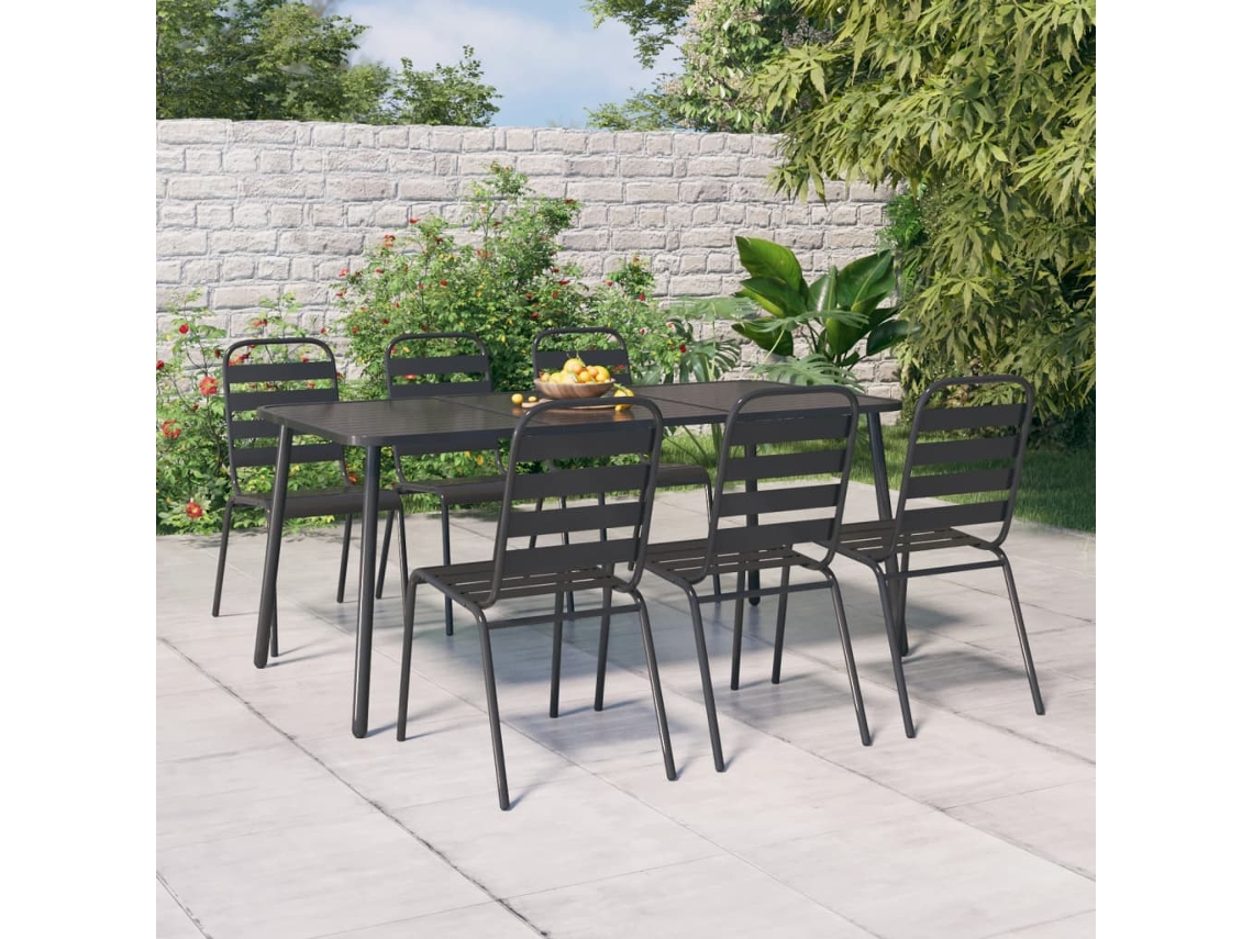 Pcs Conjunto De Jantar Para Jardim Aço Antracite Dkd Home Decor