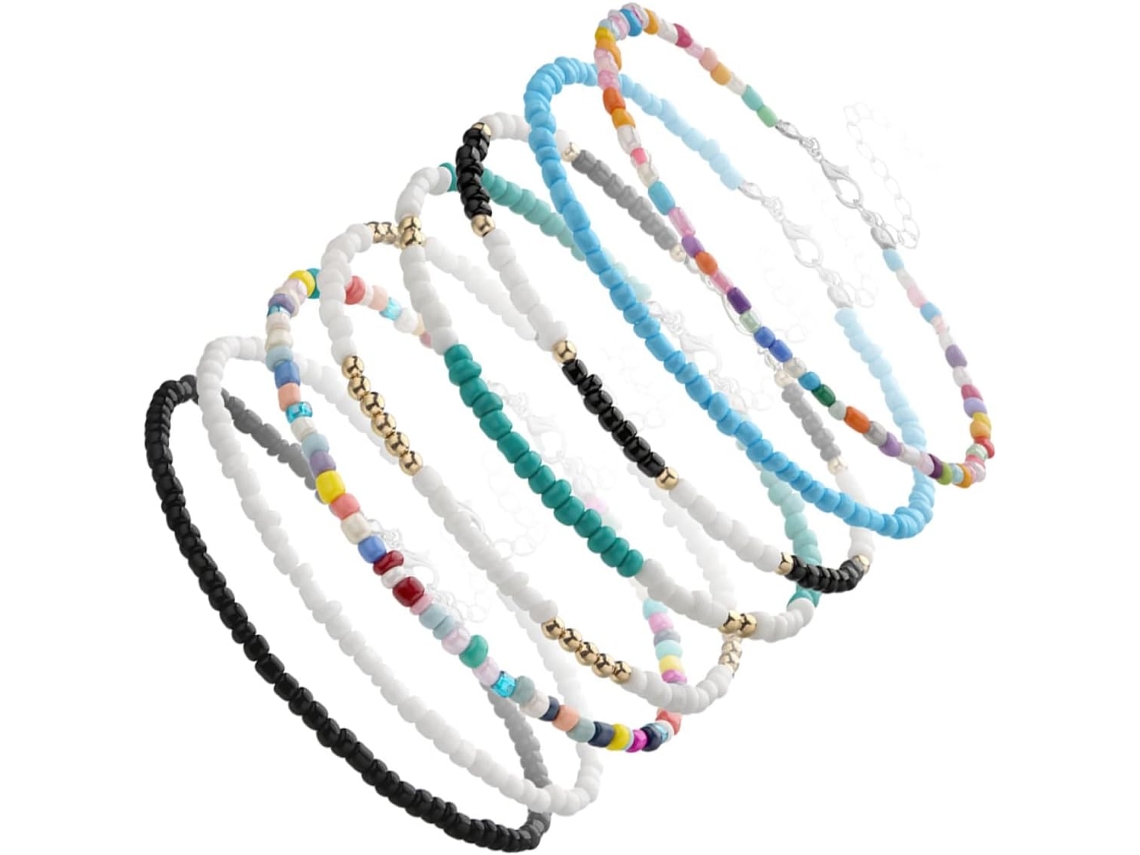 De 8 Tornozeleiras De Miçangas Para Meninas, Pulseiras Ajustáveis E Coloridas.