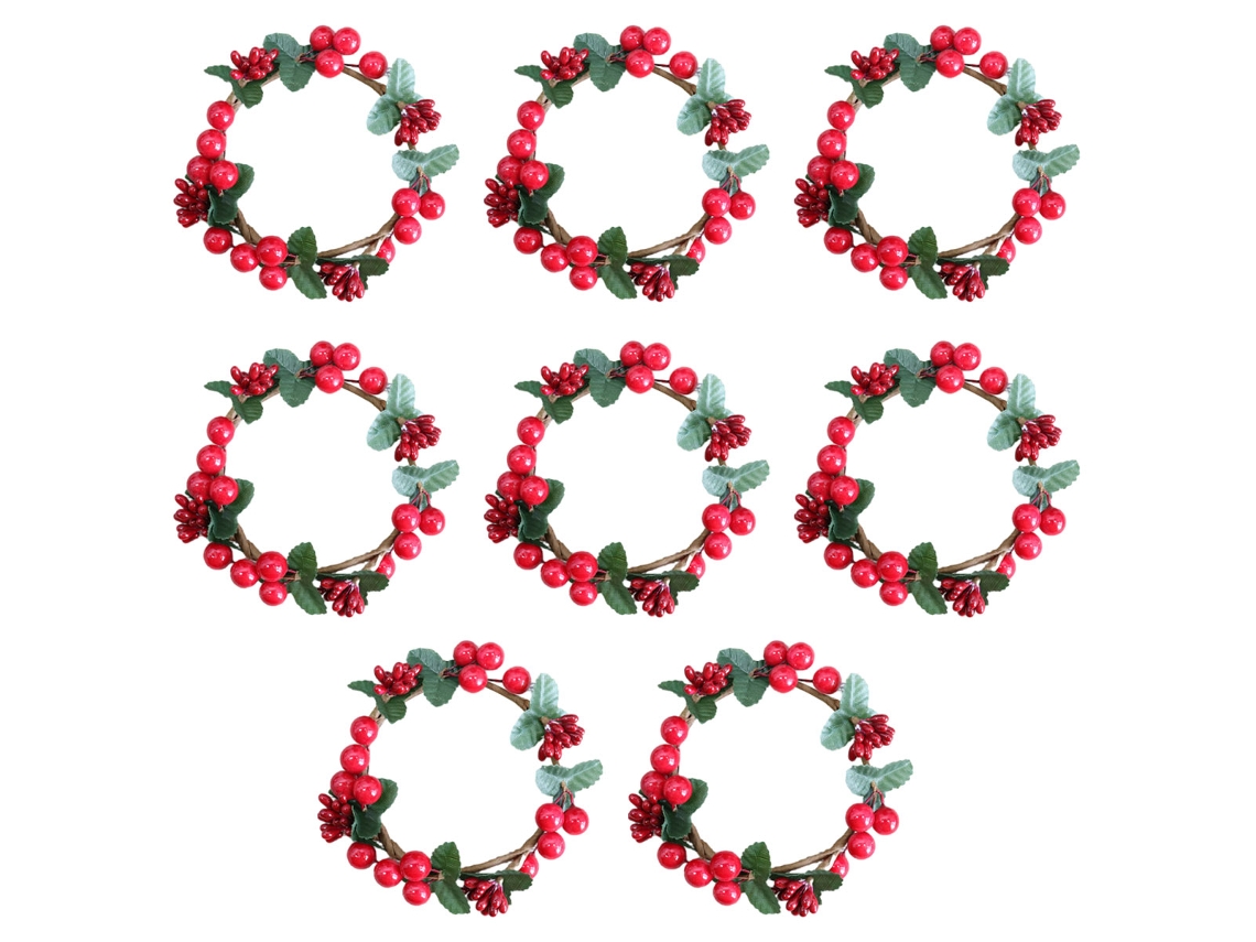 Aros para Velas Conjunto com 8 Peças Decorado com Bagas Vermelhas NEVEANCE