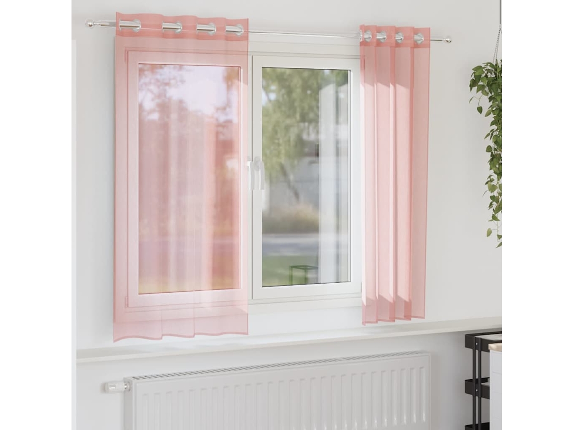 Vidaxl Cortinas De Voile Com Ilhós 2 Pcs Rosa 140x140 Cm