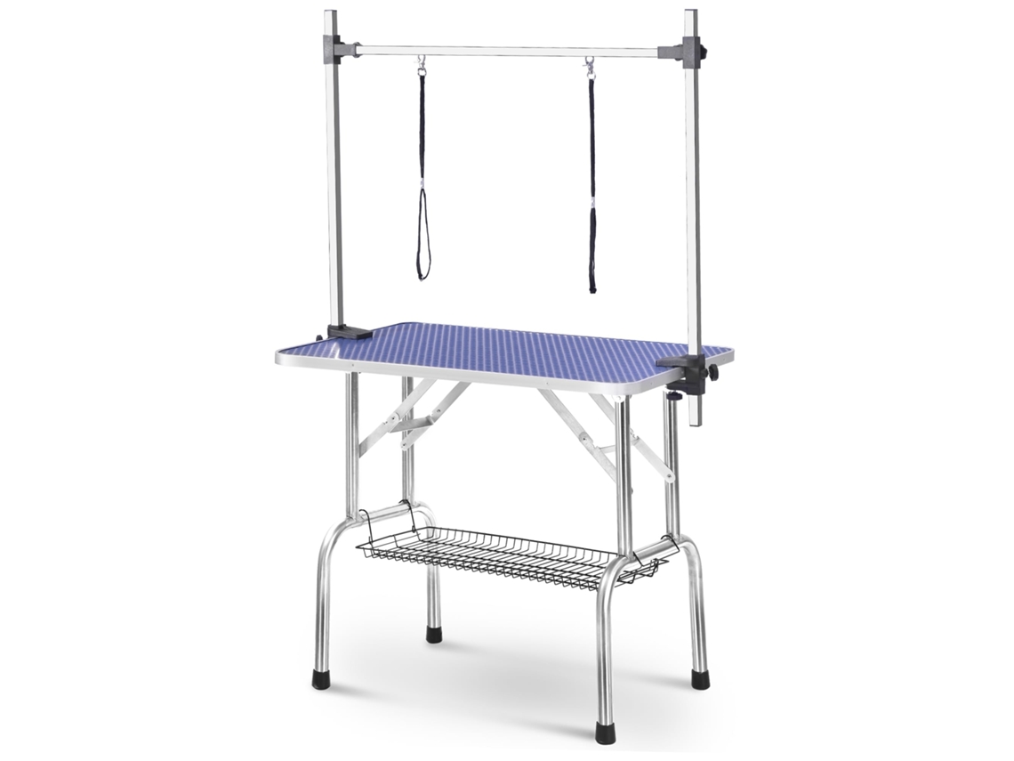 Mesa Profissional para Tosa com Braço e Suporte Coleira Azul 60kg