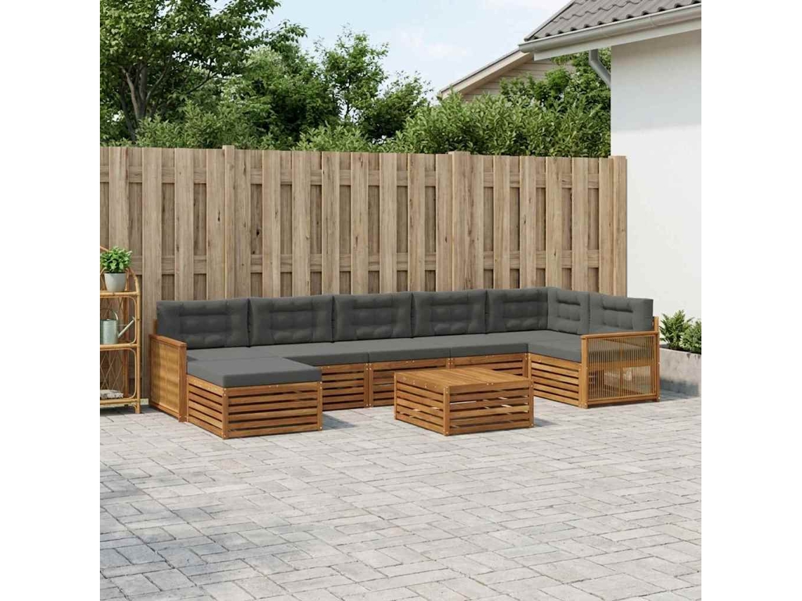 Vidaxl Conjunto De Sofás Para Exterior 8 Unid. Natural E Antracite