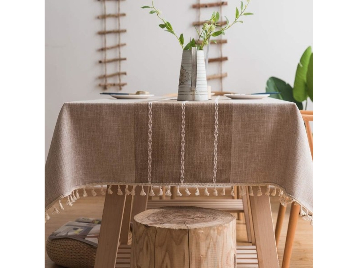 Lurelia Toalha De Mesa Algodão Linho Cáqui 140x140cm 70 Cm Bordado