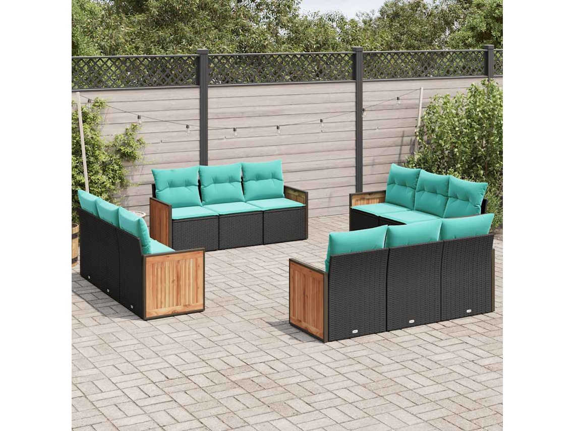 Vidaxl Conjunto De Sofá De Jardim Com 12 Peças E Almofadas Em Rattan Sintético Preto