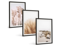 Quadros Decorativos Para Parede Campos De Capim-dos-pampas E Praia Boho Moldura Preta Fotos Para O Escritório Espelharte (3 Piezas De 40x60 Cm)