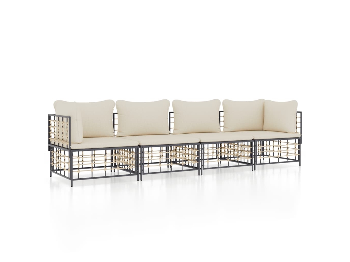 Maison Exclusive - 4 Pcs Conjunto Lounge De Jardim C/ Almofadões Vime Pe Antracite