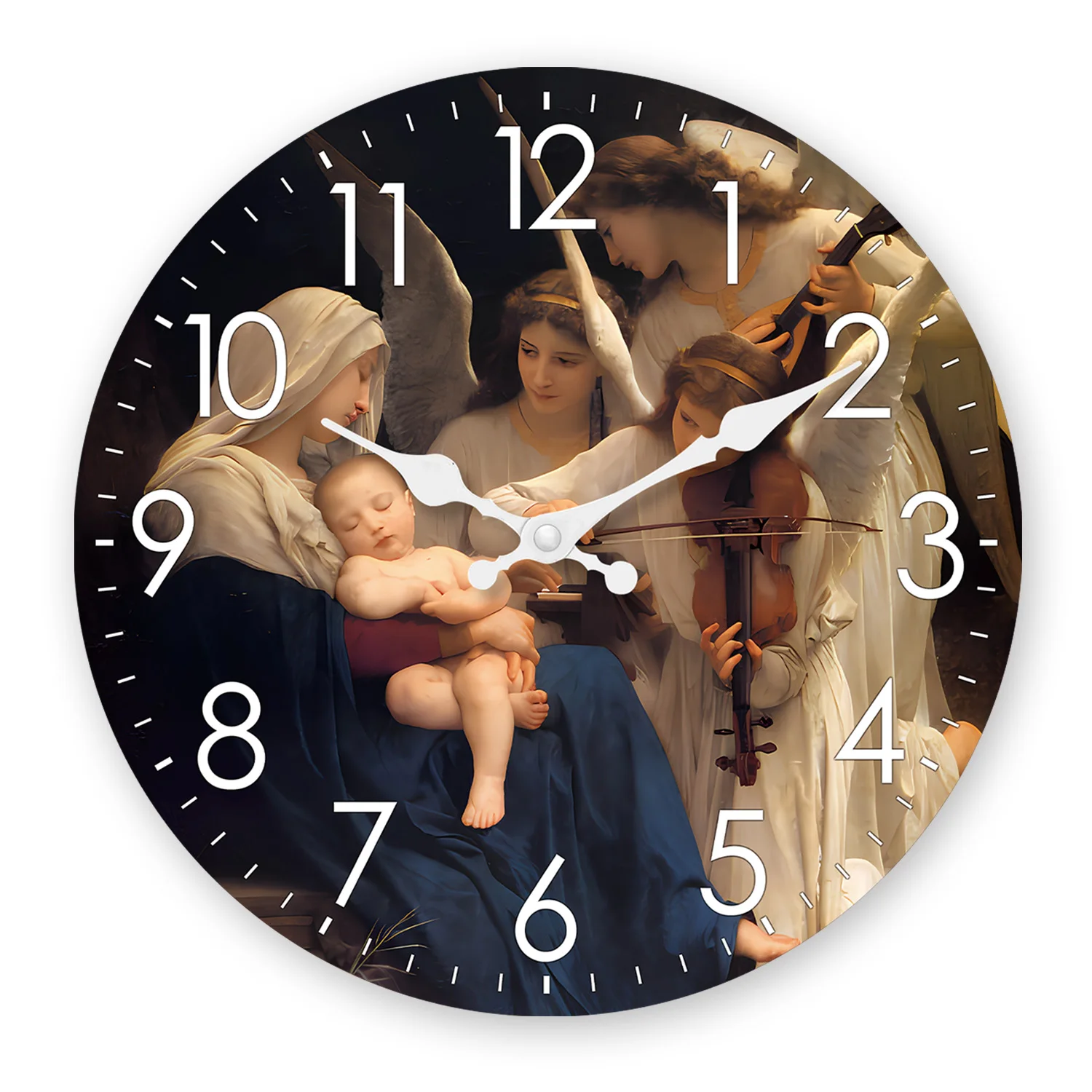 Relógio De Parede De Madeira Com Tema Religioso, Três Anjos E Padrão Musical (16 Polegadas), Relógio De Quartzo Silencioso.