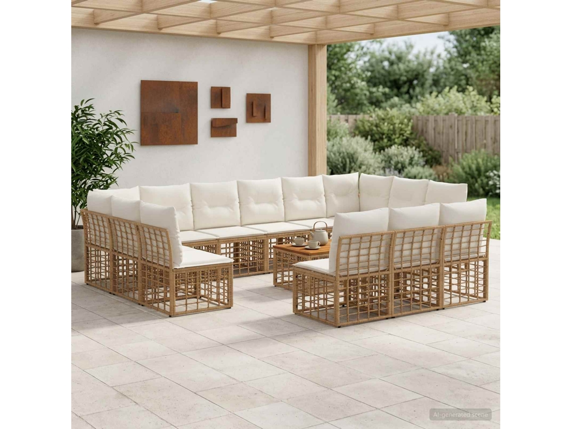 Vidaxl Conjunto De Sofás Para Exterior 14 Pcs Natural E Branco Creme