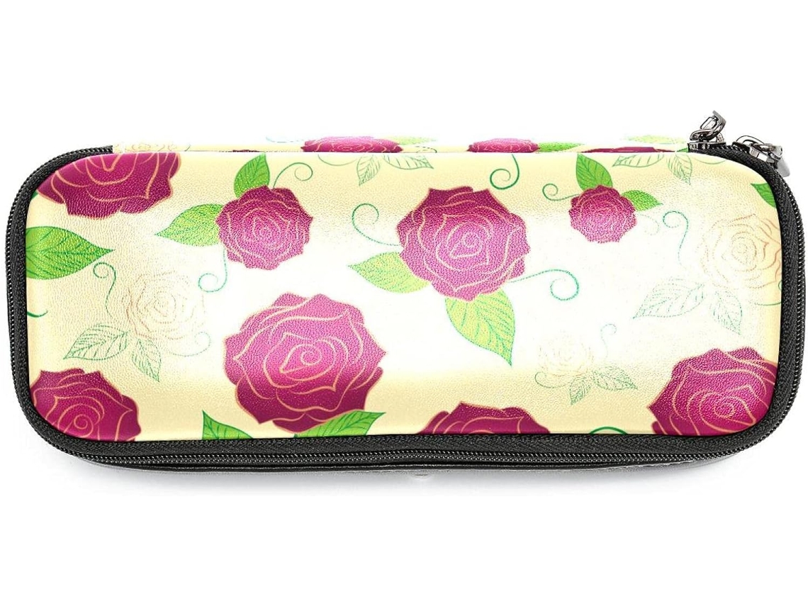 Marcador de páginas retrô com estampa floral vermelha e grande capacidade, ideal para escola e mesa.