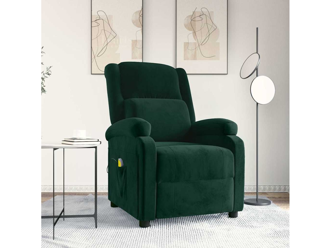 Vidaxl Poltrona De Massagens Veludo Verde-escuro