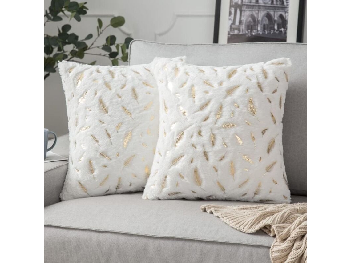Capa De Almofada Para Sofá 45x45 Almofada Quadrada Dourada Almofada Cabelo Outono Branco Decoração Casa Plumer Bronze Cor Sala De Estar Almofada Decor
