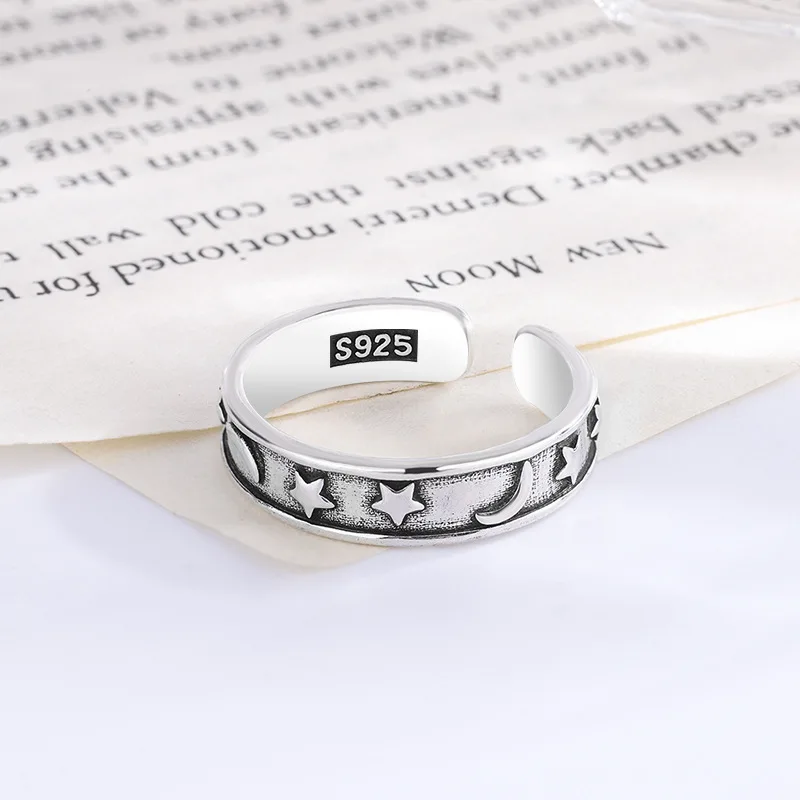 Anel Minimalista Com Lua E Estrela, Joia Requintada Inspirada No Céu Estrelado Para Mulheres.