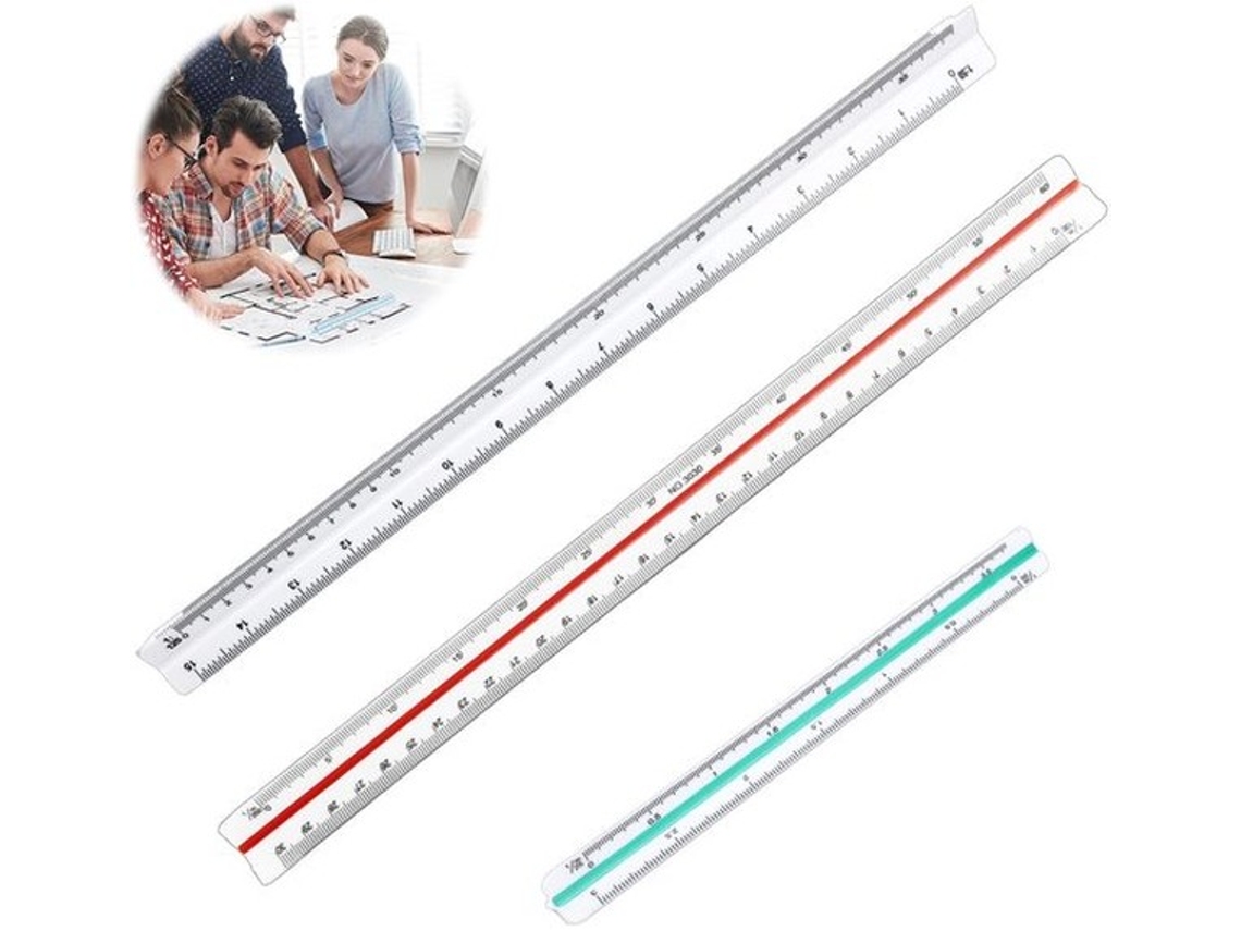 Linha De Arquitetura 30 Cm - Triangular - Linha De Arquitetura - Marcada A Laser - Precisa - Durável - Linha De Arquitetura