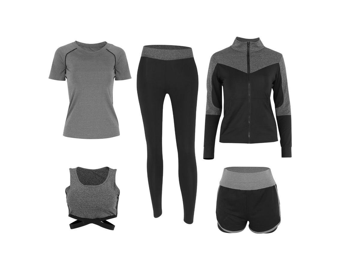 Conjunto de yoga casual de 5 peças, roupa esportiva confortável para treino, cinza | S/MARCA