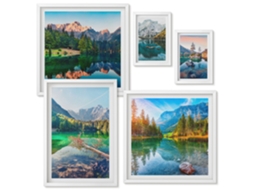 Composição De Quadros Paisagens De Montanha No Outono Moldura Branca Quadros Para O Escritório Espelharte (conjunto De 5 Imagens)