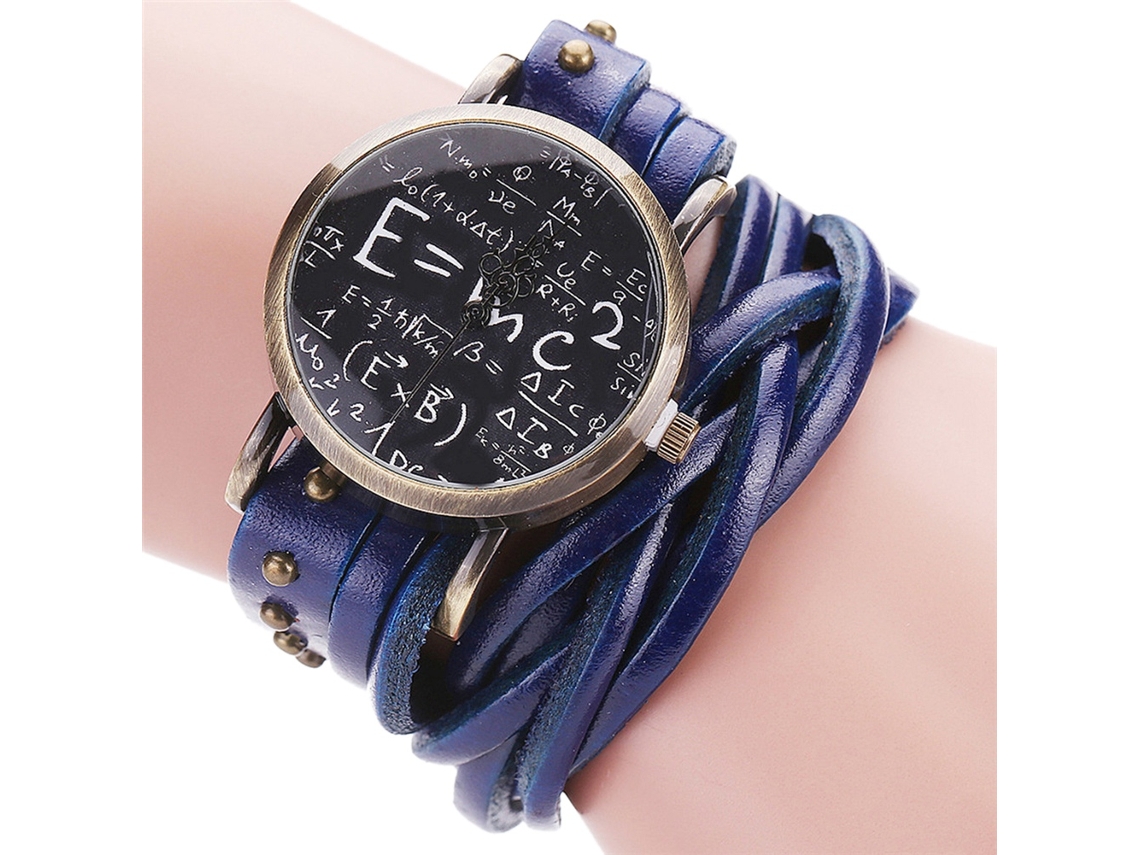 Relógio de pulso CCQ Retro Bronze Custom Leather Round Quartz Azul