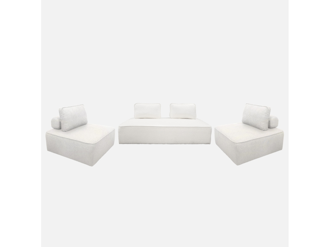 Sofá Modular Em Tecido Bouclé, 3 Lugares, Creme