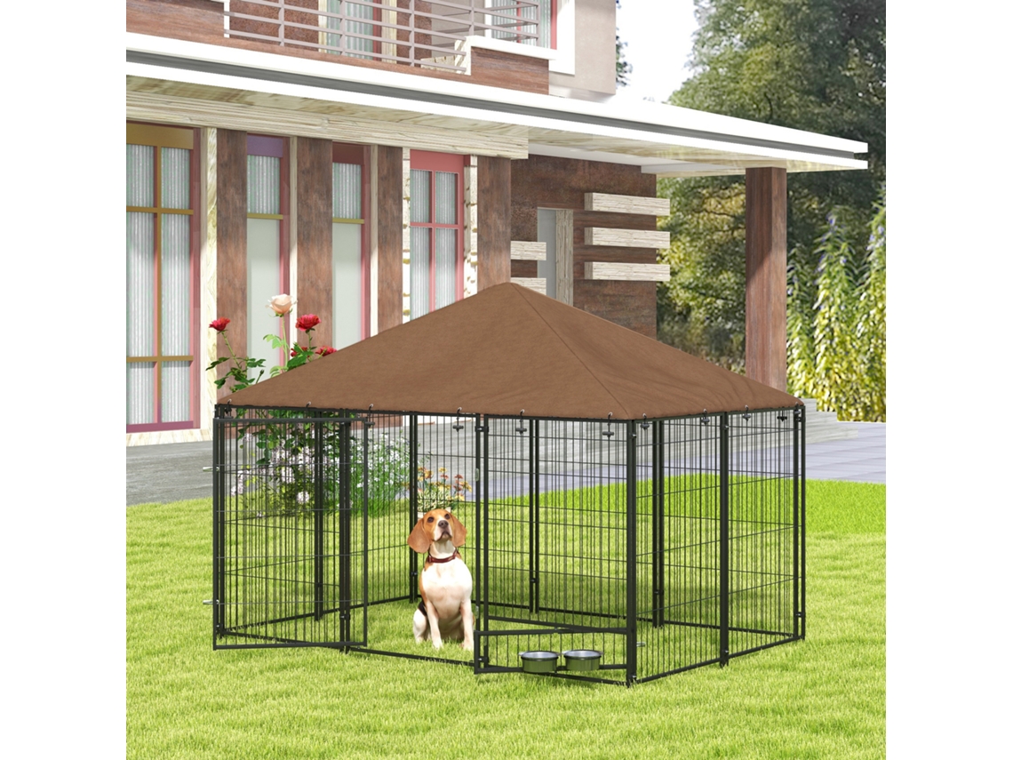 Canil externo para cães, aço e tecido Oxford, com telhado, resistente às intempéries