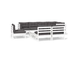 Conjunto de 9 Garden Lounge com Almofadões Pinho Maciço Branco MAISON EXCLUSIVE
