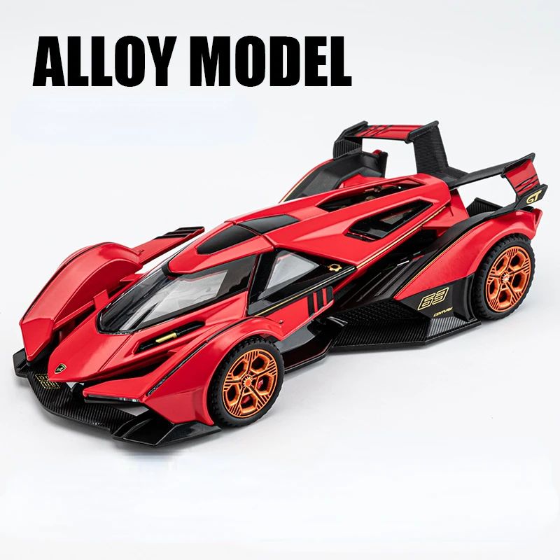 (vermelho V12) Escala 1:32 - Modelo De Carro Esportivo - Fundição Sob Pressão - Simulação De Som E Luz
