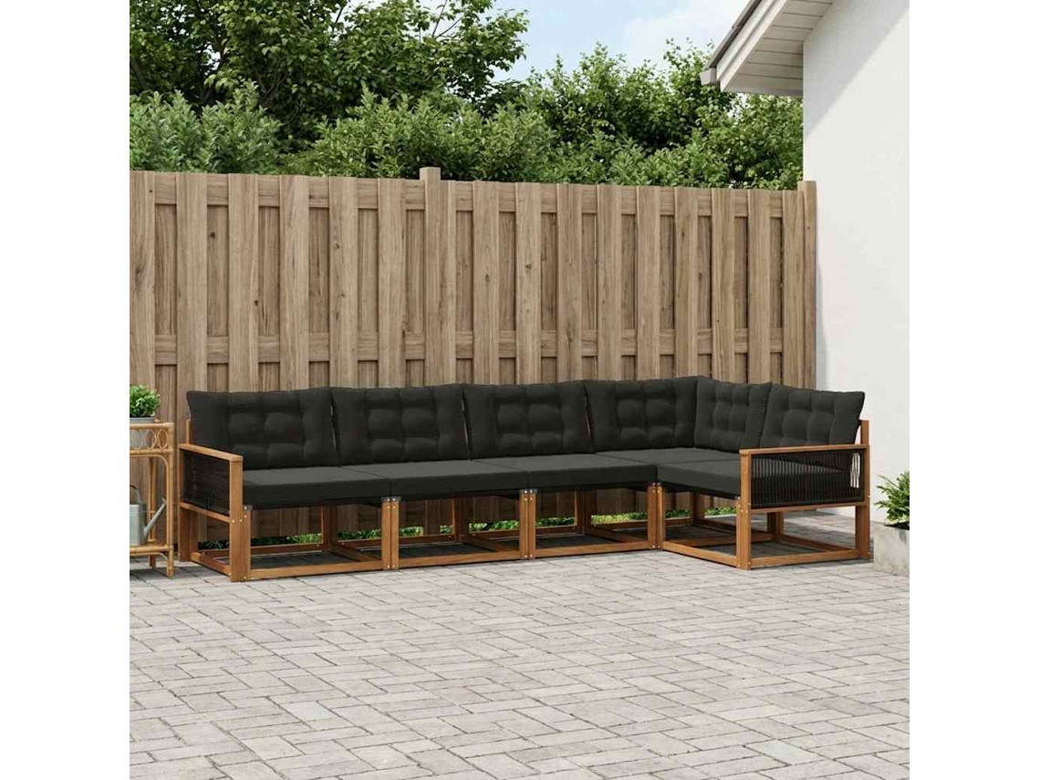 Vidaxl Conjunto De Sofás Para Exterior 5 Unid. Natural E Preto