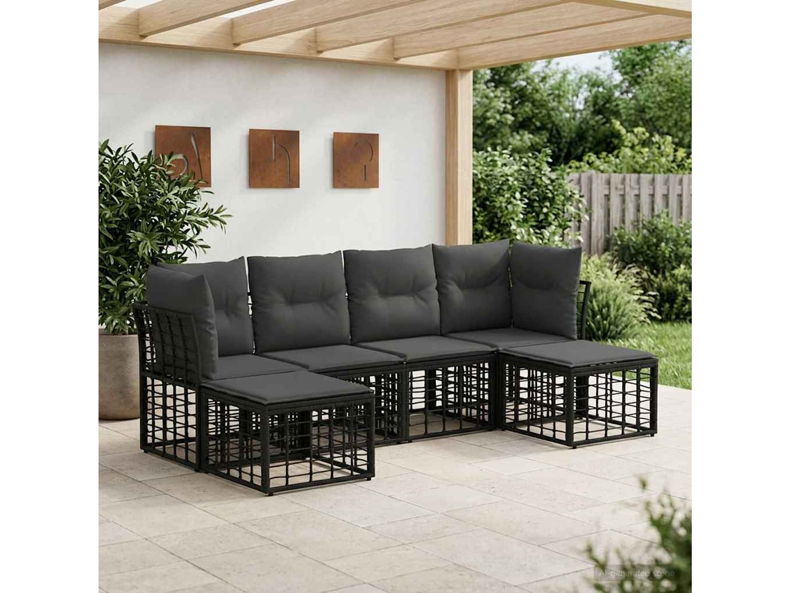 Vidaxl Conjunto De Sofás Para Exterior Preto Poliéster