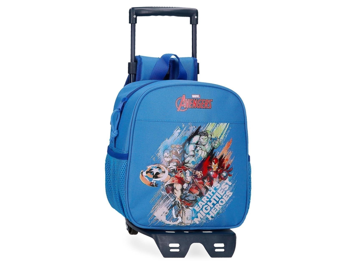 Mochila Escolar Com Carrinho Avengers Heroes Poliéster Azulão Marvel